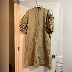 NWT Beaulahstyle buff sleeve button down shirt‎ dress one size beige